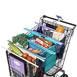Lotus Trolley Bag - Reusable Shopping Bags (Set of 4), Grocery Bags with Insulated Cooler & Egg/Wine Holder, Foldable, Washable Grocery Cart Bags, Multi-use Tote Bags (Purple, Turquoise, Blue, Brown)