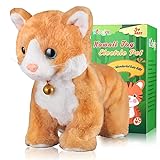 Yellow Plush Robot Cat Stuffed Animal Interactive Cat Robot Toy, Robotic Cat Barking Meow Kitten Touch Control, Animated Kitty Cat Pet, Robot Cat Kitty Toy for Kids Children Birthday H:12'