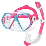 Seago Kids Snorkel Set Dry Top Snorkel Mask Diving Scuba Snorkelling Gear Anti-Fog Tempered Glass Panoramic Clear View Swim Goggles with Nose Cover Swimming Mask for Youth Boys Girls Junior 6-14 8-12