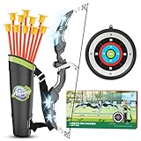 YANLLY Kids Bow and Arrow Set, LED Light Up Archery Toys Set for Kids Ages 4-8 8-12, with 10 Suction Cup Arrows, Target & Quiver, Boys Girls Christmas Birthday Gift Ideas, Indoor Outdoor Kids Toys