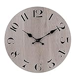 12' Wall Clock Rustic Weathered Gray Wooden Wall Clock Decoration for Bedroom, Living Room, Kitchen Silent Non-Ticking Battery Operated Round Wall Clock
