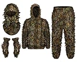 Ginsco Ghillie Suit Full Face Mask Gloves Set M/L, 3D Leafy Camo Suit, Ghillie Suit for Men, Camoflage Woodland for Outdoor Turkey Hunting Airsoft Sniper