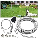 100ft Dog Tie Out Aerial Run Trolley System - Heavy Duty Dog Aerial Run Cable with 10ft Pulley Runner Line Holds 75Lbs of Dogs for Yard Camping Outdoor