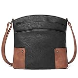 CLUCI Crossbody Bags for Women Leather Purse Travel Vacation Triple Pockets Vintage Handbags Shoulder Bags Black with Brown