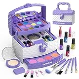 PERRYHOME Kids Makeup Kit for Girl 35 Pcs Washable Real Cosmetic, Safe & Non-Toxic Little Girl Makeup Set, Frozen Makeup Set for 3-12 Year Old Kids Toddler Girl Toys Christmas & Birthday Gift (Purple)