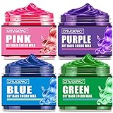 4 Colors Temporary Hair Color for Kids, Green Pink Blue Purple Hair Dye, Instant Hair Color Wax DIY Hairstyle Washable Hair Dye Cream Natural Hair Color for Halloween Party Cosplay Club Women and Men