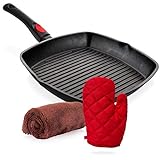 Square Die Casting Aluminum Grill Pan, Detachable Handle, Griddle Nonstick Stove Top Grill Pan,Chef Quality Perfect for Meats Steak Fish And Vegetables,Dishwasher Safe,11 Inch By Moss & stone.
