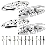 Laorde Boat Cleat 316 Stainless Steel Folding Cleats 5 Inch Marine Grade Rope Cleat Flip Up Dock Cleat for Boat Kayak and Decoration with Fastener 4 Pack