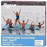 Aqua Supersized  Floating Water Mat – Heavy Duty Floating Island Pad with Expandable Zippers – Navy/White Stripe