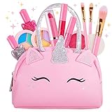 Kids Real Makeup Kit for Little Girls: with Pink Unicorn Make up Bag - Real, Non Toxic, Washable Make Up Toys - Gifts for Toddler Girl Young Children, Kid Princess Pretend Play Set Vanity