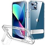 JETech Kickstand Case for iPhone 13, 6.1-Inch, Support Wireless Charging, Slim Shockproof Bumper Phone Cover, 3-Way Metal Stand (Clear)