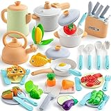 TIKJOYFUL 42Pcs Play Kitchen Accessories, Kids Kitchen Pretend Play Toys with Play Pots and Pans, Utensils Cookware Toys, Play Food Set, Toy Vegetables, Learning Gift for Girls Boys