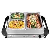 Chefman Electric Buffet Server + Warming Tray w/Adjustable Temperature & 3 Chafing Dishes, Hot Plate Perfect for Holidays, Catering, Parties, Events & Home Dinners, 14' x 14' Surface, Stainless Steel