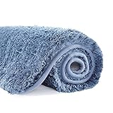 Suchtale Non Slip Bath Mat (16 x 24, Blue) Water Absorbent Soft Microfiber Rug Machine Washable Thick Plush Shaggy Bath Rug for Bathroom, Shower