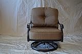 theWorldofpatio Nassau Cast Aluminum Powder Coated 4 Swivel Rocker Club Chairs with Walnut Seat Cushions - Antique Bronze