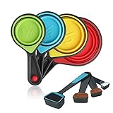 SOLIFEGOBLE Collapsible Measuring Cups and Spoons, Portable Measuring Cup，Food Grade Silicone for Liquid & Dry Measuring, 8 Piece Kitchen Measuring Tool