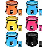 6 Pcs Collapsible Bucket with Handle 5 Gallon Folding Water Container Lightweight Foldable Bucket Portable Bucket Fishing Folding Bucket for Outdoor Camping Hiking Traveling Kitchen Toilet, 5 Colors