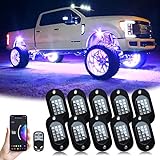 YiLaie RGB LED Rock Lights, with Phone App/Remote Control & Timing & Music Mode Rock Lights Kits, Waterproof Underglow Light for Jeep ATV RZR UTV SUV Off Road AUTO Motorcycle (10 Pods)