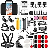 HONGDAK Action Camera Accessories Kit for GoPro Hero 12 11 10 9 Black, Waterproof Housing+Silicone Case+3Way Adjustable Arm+Head Chest Wrist Strap+Bike Mount+Suction Cup+Floating Grip Bundle Set 63in1