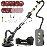 MYTOL Drywall Sander, 7.2A Electric Drywall Sander with Vacuum Dust Collection, 6 Variable Speed 900-1800RPM, LED Light, Foldable & Extendable Handle, 9 Pcs Sanding discs&3 Pcs Grid Sandpaper