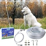 PUPTECK Outdoor Reflective Dog Run Cable for Small to Large Dogs up to 125lbs - 100 ft Heavy Duty Tie Out Cable with 10 Ft Runner for Yard, Camping