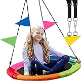 PLAYBEA40 Inch Tree Swing Saucer - 800Lb Weight Capacity, 900D Oxford Waterproof, With Hanging Straps Swings for Kids Outdoor For Tire Adults Disc, Multicolor