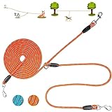 XiaZ Dog Tie Out Cable for 2 Dogs, 15FT 20FT 30FT Portable Dog Trolley System Runner Cable for Camping Yard, Reflective Dog Tether Leash for Small Dogs Medium Dogs