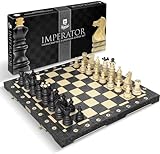 Wegiel Imperator 21-Inch Luxury Wooden Chess Set for Adults and Kids - Handcrafted from Premium Beech and Birch Wood - Unique Folding Design with Chess Piece Storage, Black