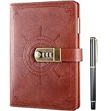 Kesote Journal with Lock, Vintage Faux Leather Lock Diary Notebook Planner Organizer with Pen, A5 College Ruled 210 Lined Pages Locking Journal Notebook