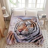 Hiyoko Tiger Animal Print Blanket - Warm Plush, Heavy Thick, and Soft Fuzzy Fleece for Cozy Comfort Winter - Korean Mink Mexican Cobijas San Marcos Mexico Blankets - Queen Size 75' X 90' 5.3 Lbs