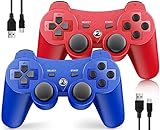 Controller Wireless for PS3, Controller for Sony Playstation 3, 2 Pack, Doubleshock,6-Axis,Upgraded Gamepad Remote for PS3 Controller for Playstation 3 Controller with Analog Joysticks, Blue + Red