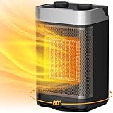Space Heater Indoor, 1500W Portable Heater, 60°Oscillating Electric Heater for Bedroom Office Indoor Use (Black)