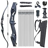 Monleap Archery Recurve Bow and Arrows Set for Adults 56' Right Hand Longbow Kit Metal Riser Takedown Bow for Beginner to Intermediate Hunting Shooting Practice 30-50lb (Black 40lb)