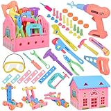 Toddler Girl Toys STEM Toys for Kids Toy,Kids Tool Set with Play Drill and Tool Box,Pink House,Protective Goggles for 3 4 5 6 7 Years Old Toddlers Kids Boys Girls Toddler,Gifts That Kids Love