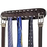 Richards Homewares 21 Closet Tie Rack, Belt Scarf Hanger-Natural Dark Walnut Wood with Chrome Hooks-Multi Accessory Wall Mounted Holder for Storage and Organization