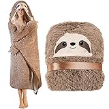 Sloth Wearable Hooded Blanket for Adults - Fluffy Super Soft Shaggy Faux Fur, Fuzzy Warm Cozy Plush Furry Fleece & Sherpa Hoodie Throw Cloak Wrap - Sloth Gifts for Women Adults and Kids