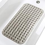 TIKE SMART Large Non-Slip Bathtub & Shower Mat 31”x16” (Smooth/Non-Textured Tubs Only) Safe, Clean, Machine-Washable, Superior Grip&Drainage, Vinyl, Transparent Gray (Grey)