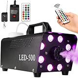 Upgraded Fog Machine Smoke Machine with 13 Colorful 8 Led Lights, 500W and 2000CFM Fog with Wired Wireless Remote Controls, Perfect for Indoor Outdoor Wedding, Halloween, Party and Stage Effect