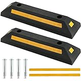 ATPEAM Rubber Curb Vehicle Floor Stopper Heavy Duty 2 Pack Black Parking Blocks Wheel Stop Stoppers with Yellow Reflective Stripes for Car, Truck, RV, Trailer, and Garage