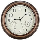 Rsobl 12 Inch Indoor Outdoor Wall Clock Waterproof with Temperature and Humidity Combo,Battery Operated Non Ticking Silent Clock Wall Decorative