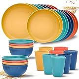 Wheat Straw Dinnerware Sets for 8, Osonm 32PCS Unbreakable Reusable Plastic Dinner Plates Dessert Plates Bowls Cups Set, Dishwasher Microwave Safe Dishes Set for Camping RV Kitchen Dorm (Multicolor)