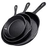 Simple Chef Cast Iron Skillet 3-Piece Set - Best Heavy-Duty Professional Restaurant Chef Quality Pre-Seasoned Pan Cookware Set - 10', 8', 6' Pans - Great For Frying, Saute, Cooking, Pizza & More,Black