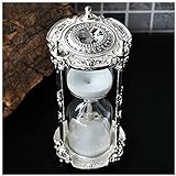 Antique Floral Decorative Hourglass Sand Timer - 15 Minute, Unique Vintage Classic Metal Art Hour Glass for Office Desk Home Decor - Birthday Gift,White