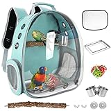 Bird Carrier Backpack, Pet Travel Carrier with Standing Perch, Parrot Cockatiel Cage with Toy, Food Bowl and Stainless Steel Tray for Conures Parakeet Budgie Canary Lovebirds & Small Animal