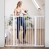 COMOMY 36' Extra Tall Baby Gate for Stairs Doorways, Fits Openings 29.5' to 48.8' Wide, Auto Close Extra Wide Dog Gate for House, Pressure Mounted Easy Walk Through Pet Gate with Door, White