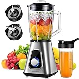 Blender for Shake and Smoothies 2.0, SHARDOR Powerful 1200W Countertop Blender for Kitchen, 52oz Glass Jar, 3 Adjustable Speed Control for Frozen Fruit Drinks, Smoothies, Sauces & More, Sliver
