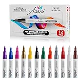 B07MZG2VF8 Asani Paint Pens Acrylic Markers Set (12-Color) for Glass, Wood, Ceramic, Fabric, Kindness Rocks, Mugs, Calligraphy, Extra Fine Point - Ideal for Unique Arts and Crafts