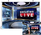 CORFOTO Fabric 7x5ft News Broadcast Backdrop TV Show Newscaster Studio Photography Breaking Media Monitor Equipment Microphone Reporter Interview Stage Video Recording Photocall Background Props…