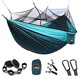 AnorTrek Camping Hammock with Mosquito Net, Double & Single Lightweight Portable Hammocks with Tree Straps, Parachute Hammock for Camping, Backpacking, Traveling & Hiking