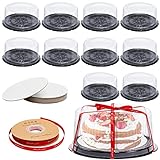 Juexica 10 Pcs Cake Carrier 10 Inches Disposable Plastic Round Cake Container Carrier with Clear Dome Lid Thickened Cake Boards Cake Box Straps PET Cake Carrier for Transport, Storing, Display Cakes